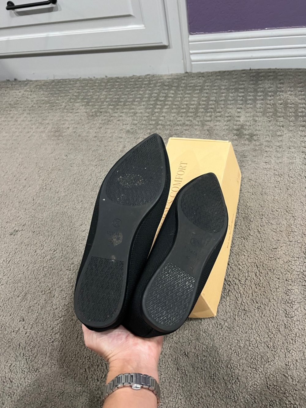 VIVAIA Black Pointed Knit Ballet Flats - Women's Comfort Loafers - Picture 3 of 4